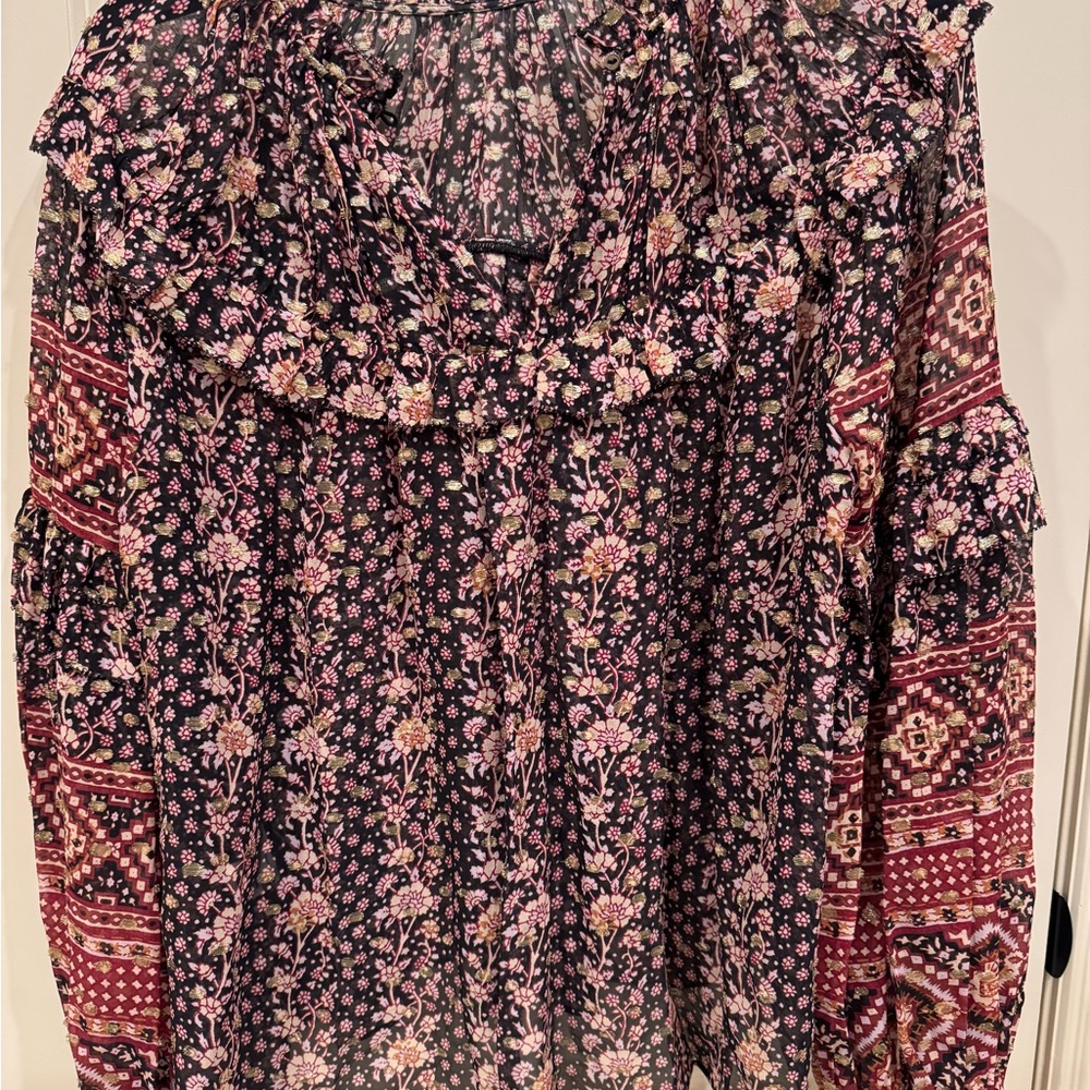 Ulla Johnson Black and Red Ruffled Long Sleeve Blouse sz US 6